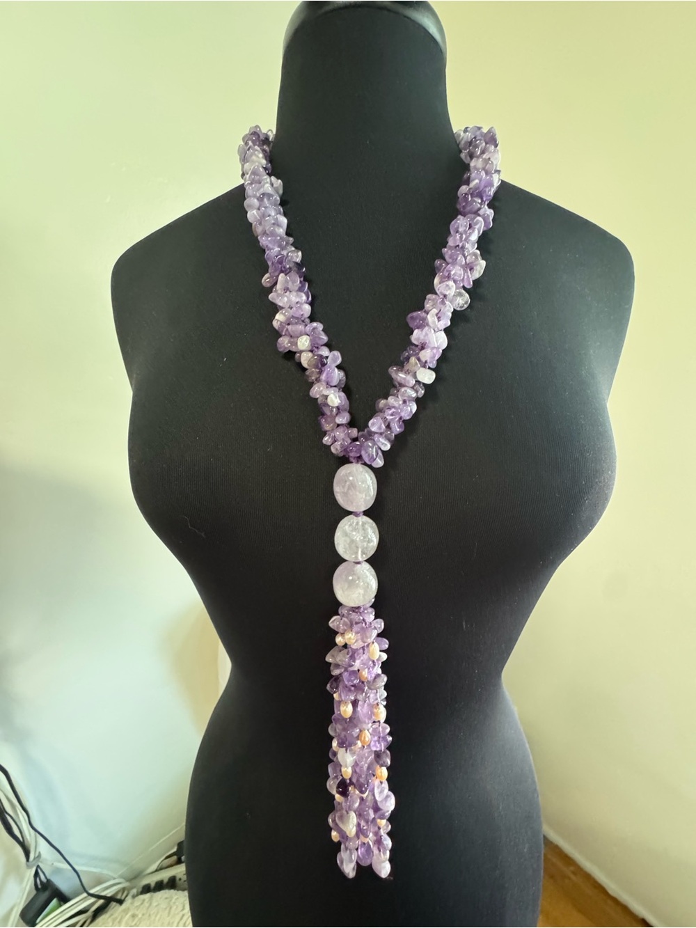 Mine Finds by Kenneth Jay King Purple Amethyst Pink Pearl Beaded Tassel Necklace